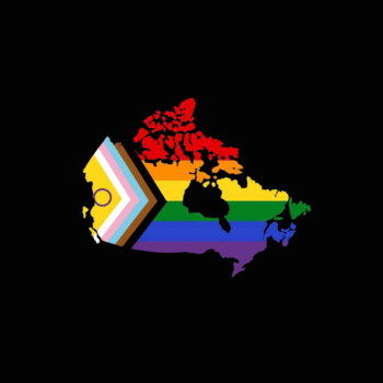 map of Canada with colours of Pride